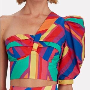FARM RIO Brunas Stripe One-Shoulder Cotton Crop Top - NWT Size Small